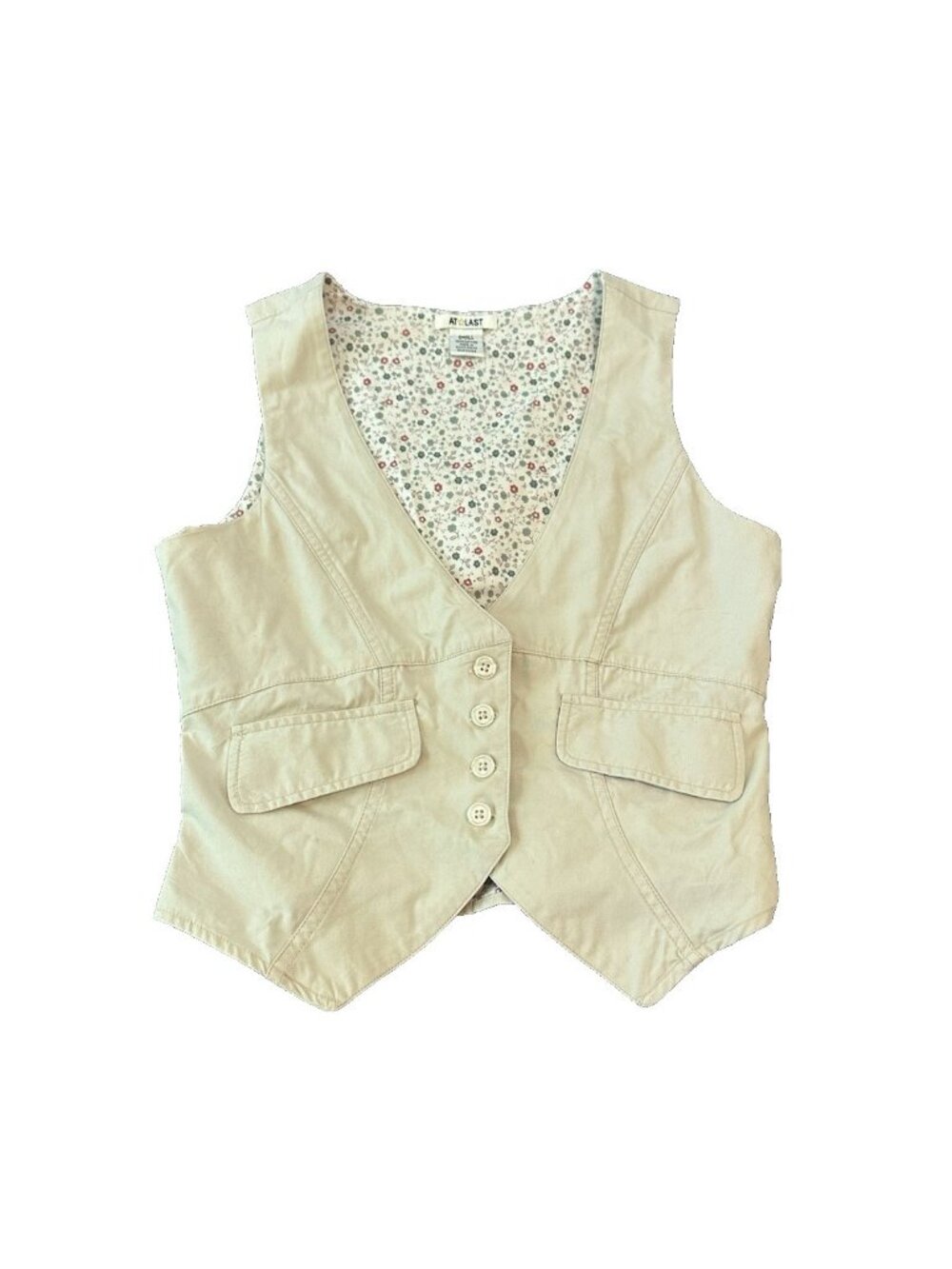 At Last Cotton Utility Womens Vest S Ivory Cottagecore Boho Y2K Festival Neutral